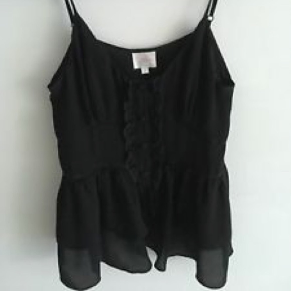 Parker black silk ruffle tank with buttons- size M